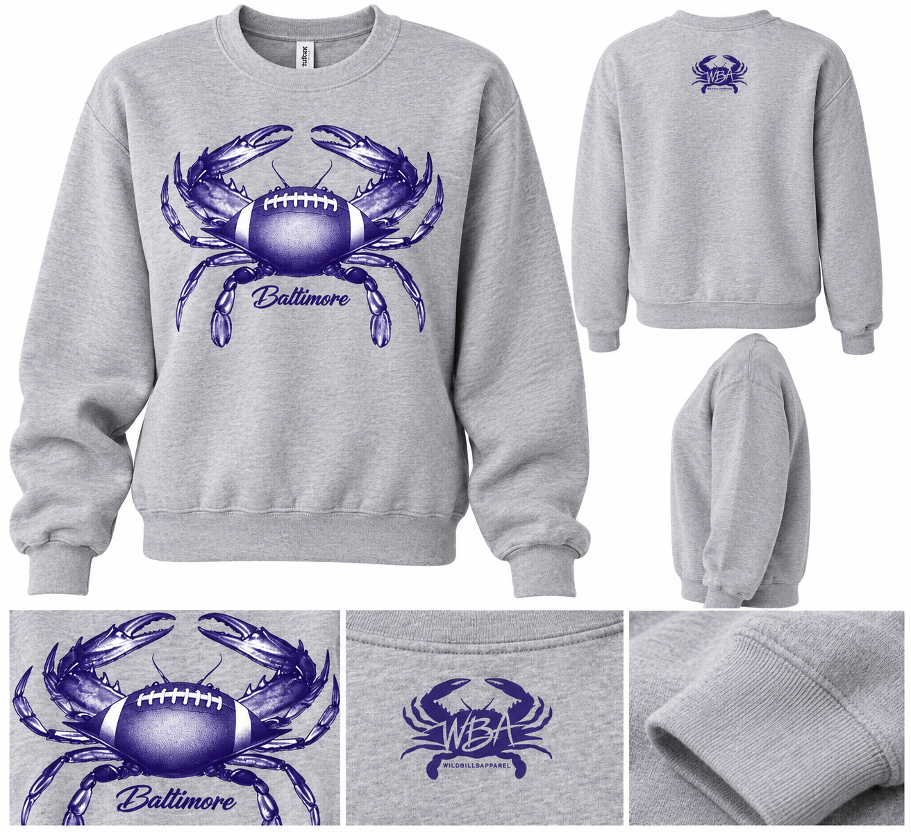Baltimore Football Crab Women’s Reflex Crewneck Sweatshirt - Image 2