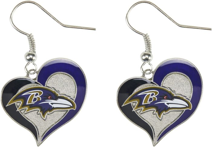 Baltimore Ravens Swirl Heart Earrings & Necklace - Image 2