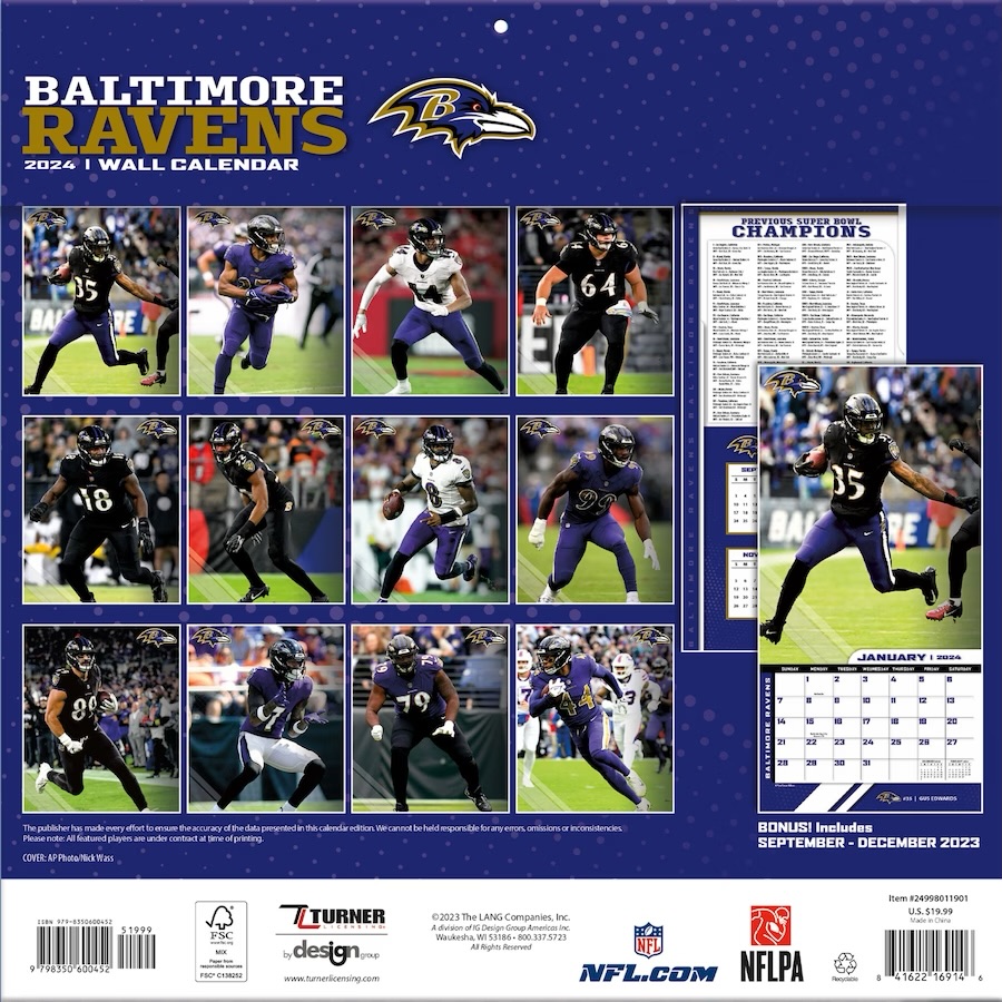 Baltimore Ravens 2024 Wall Calendar Wild Bills Apparel