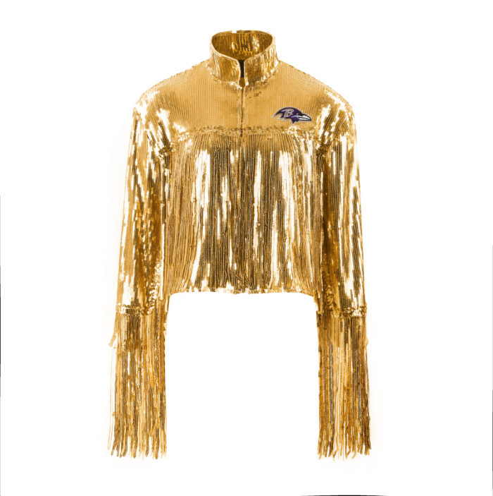 Baltimore Ravens Ladies Gold Sequin Fringe Blazer - Image 2