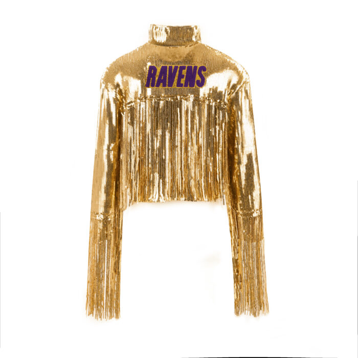 Baltimore Ravens Ladies Gold Sequin Fringe Blazer - Image 3