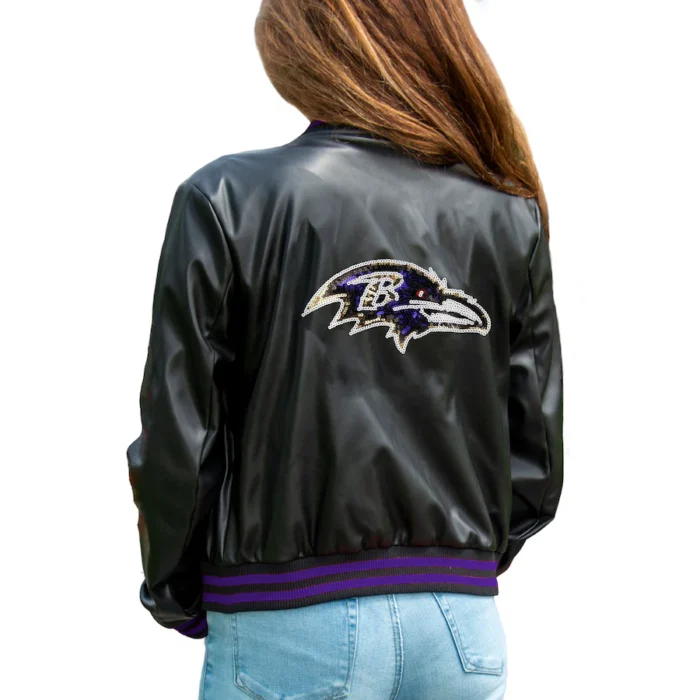 Women's Baltimore Ravens Cuce Black Vegan Leather Full-Snap Jacket - Image 3