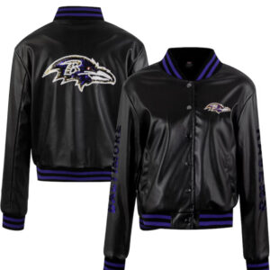 Women's Baltimore Ravens Cuce Black Vegan Leather Full-Snap Jacket