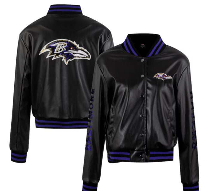 Women's Baltimore Ravens Cuce Black Vegan Leather Full-Snap Jacket