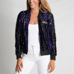 Baltimore Ravens Cuce Women's Slim Fit Sequin Striped Full-Zip Bomber Jacket
